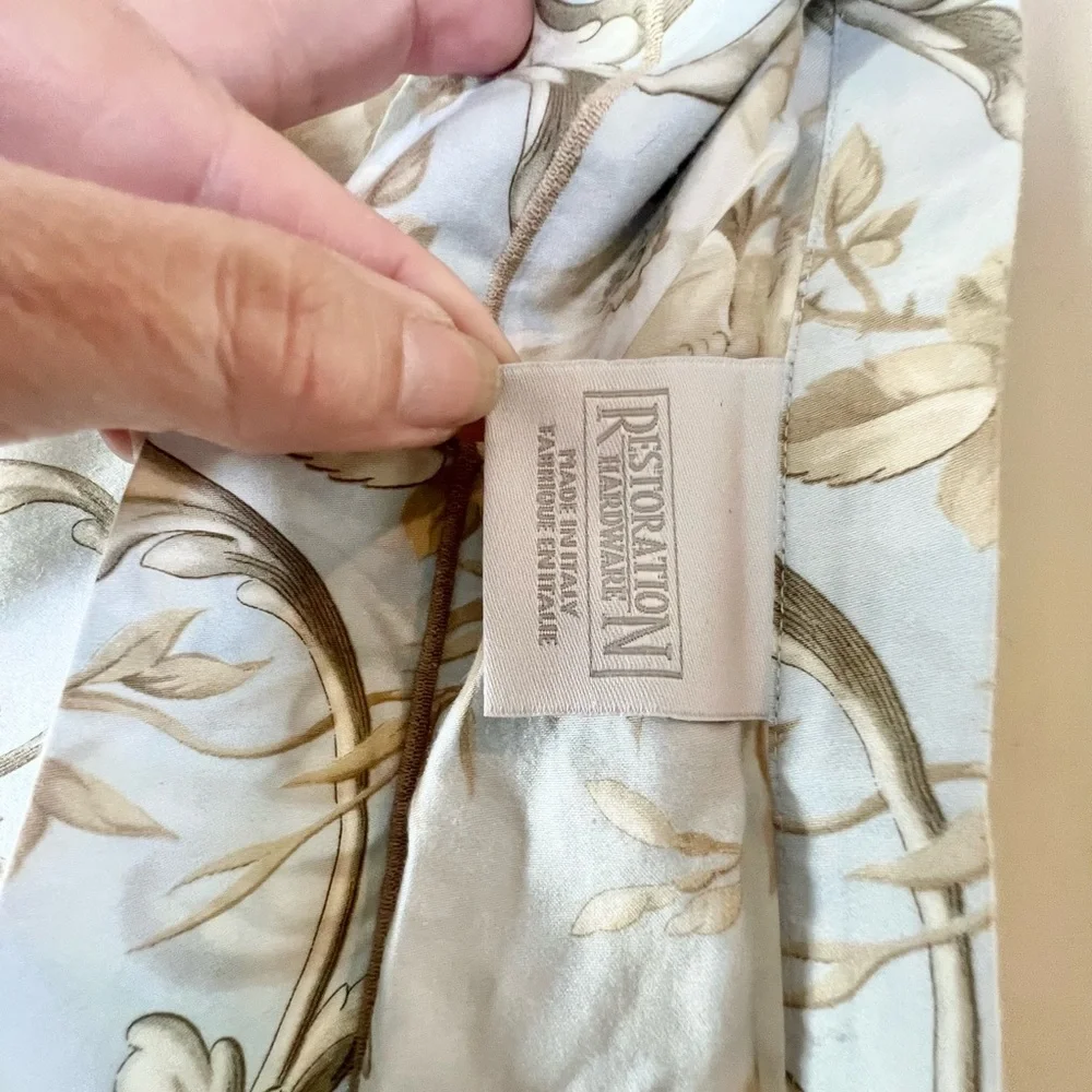 Restoration Hardware Italian Floral Shams French Blue Taupe 100% Cotton Set of 2